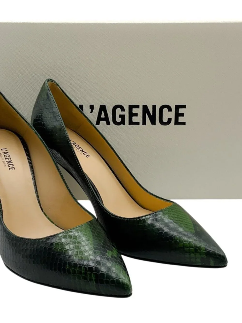 L'Agence Winter Moss Leather Snake Embossed Eloise Pumps